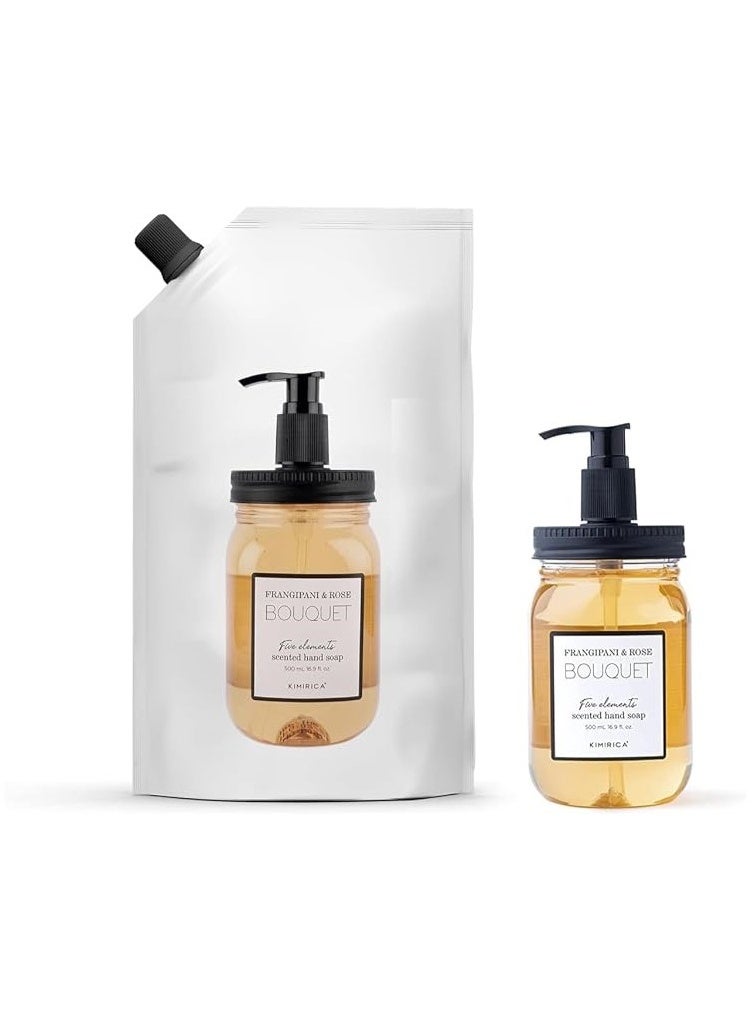 Kimirica Foaming Bouquet Handwash Pump Dispenser + Refill Combo Pack 100% Vegan and Paraben Free Pack of 4 Rich Foam | Moisturizing Hand Wash | Soft on Hands(Frangipanis & Rose, 1L + 500ml) - Image 2