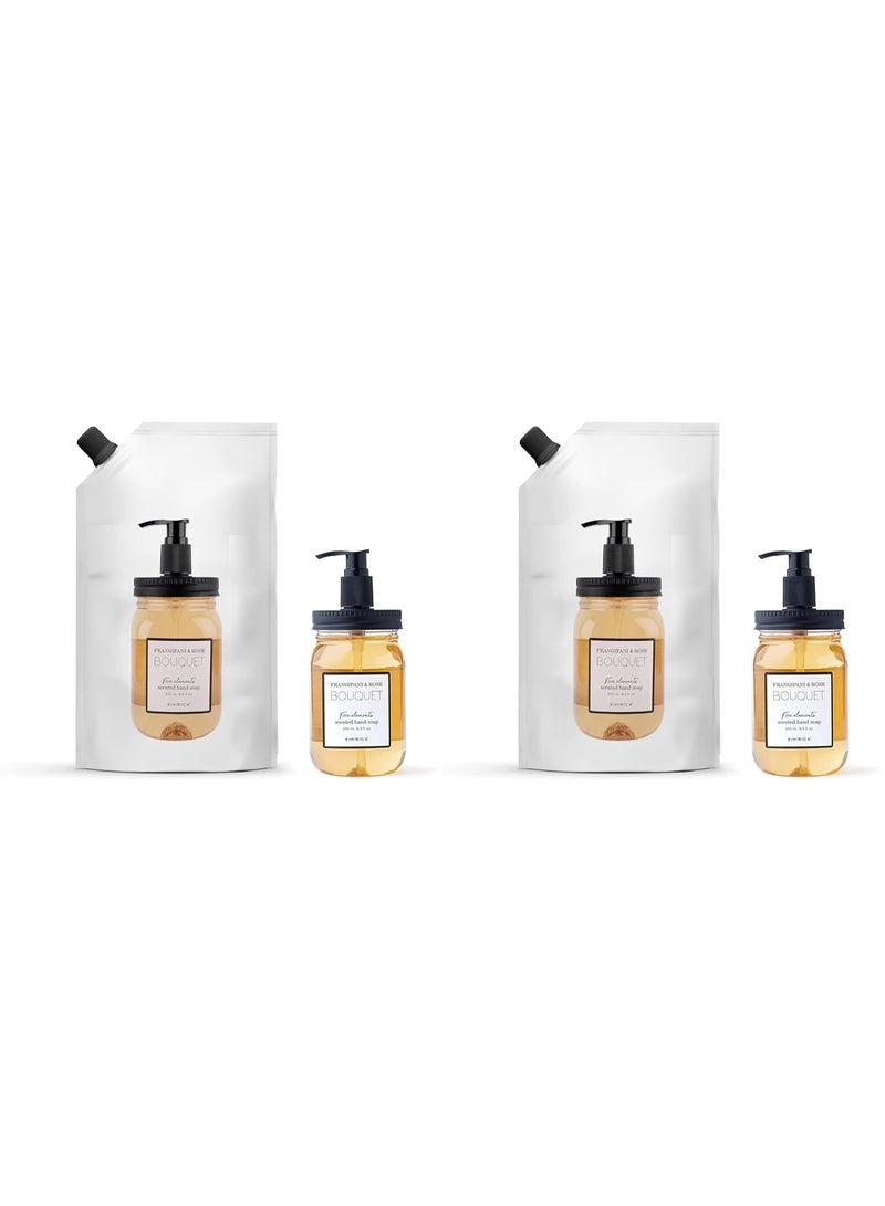 Kimirica Foaming Bouquet Handwash Pump Dispenser + Refill Combo Pack 100% Vegan and Paraben Free Pack of 4 Rich Foam | Moisturizing Hand Wash | Soft on Hands(Frangipanis & Rose, 1L + 500ml) - Image 1