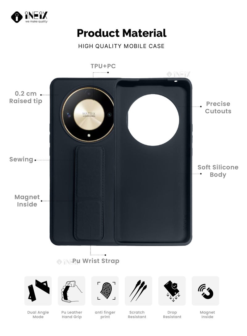 INEIX 3-in-1 Magnetic Wrist Strap Hand Grip Stand Back Case Cover for Honor X9b-Blue - Image 2