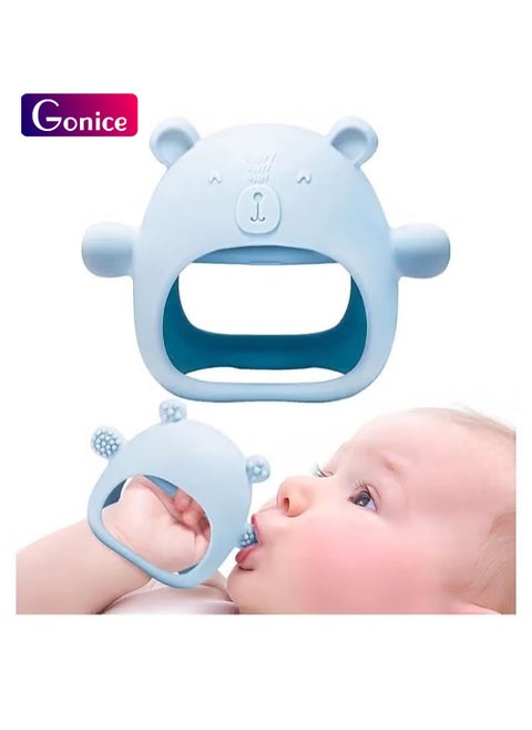 Baby Little Bear Silicone Baby Mitten Teething Chew Toy for Babies 3-6 Months 6-12 Months, Anti-Drop Teether Glove BPA-Free for Girls and Boys Sucking Biting Needs Soothing Gums Pain Relief