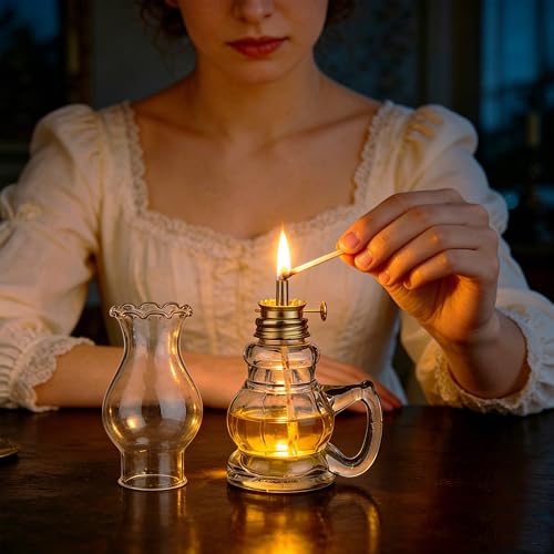 SureOBliss 2PCS Chamber Oil Lamp Glass Kerosene Oil Lamps, Vintage Oil Lamps for Indoor, Home Lighting Hurricane Lamp Clear Kerosene Lamp Lantern, Oil Lantern for Tabletop Decor - Image 3