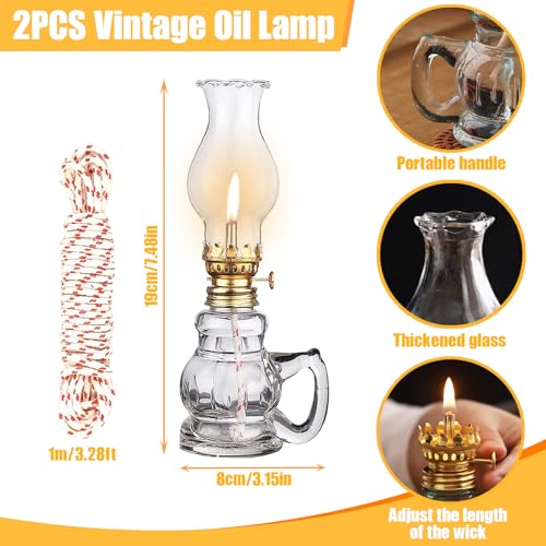 SureOBliss 2PCS Chamber Oil Lamp Glass Kerosene Oil Lamps, Vintage Oil Lamps for Indoor, Home Lighting Hurricane Lamp Clear Kerosene Lamp Lantern, Oil Lantern for Tabletop Decor - Image 5
