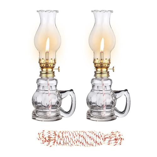 SureOBliss 2PCS Chamber Oil Lamp Glass Kerosene Oil Lamps, Vintage Oil Lamps for Indoor, Home Lighting Hurricane Lamp Clear Kerosene Lamp Lantern, Oil Lantern for Tabletop Decor - Image 1