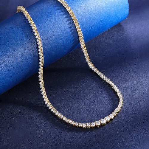 Gemsme 3mm Graduated Tennis Necklace, 18K Yellow Gold Plated 3.0mm Graduated Round Cubic Zirconia Classic Tennis Necklace For Women (16 Inch) - Image 3