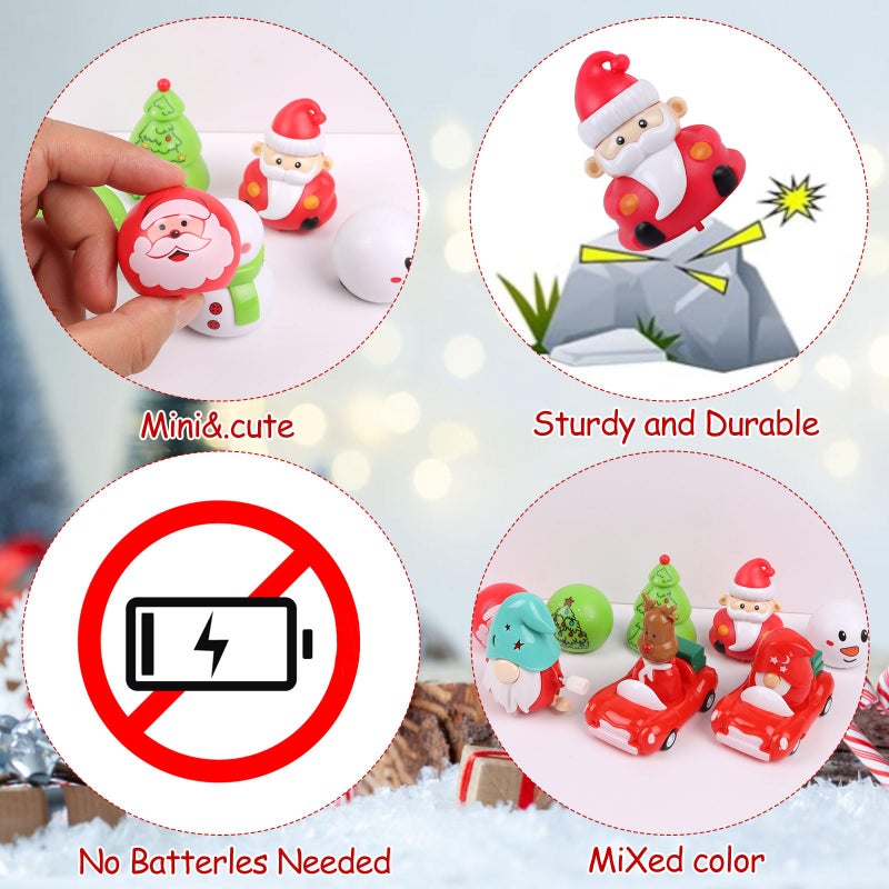 CCINEE 12PCS Christmas Pull Back Cars  Assorted Santa Claus Snowman Reindeer Tiny Car Toys Christmas Friction Powered Racing Cars Vehicle Toy for Kids Xmas Bag Fillers Treats Prizes Party Favors - Image 3