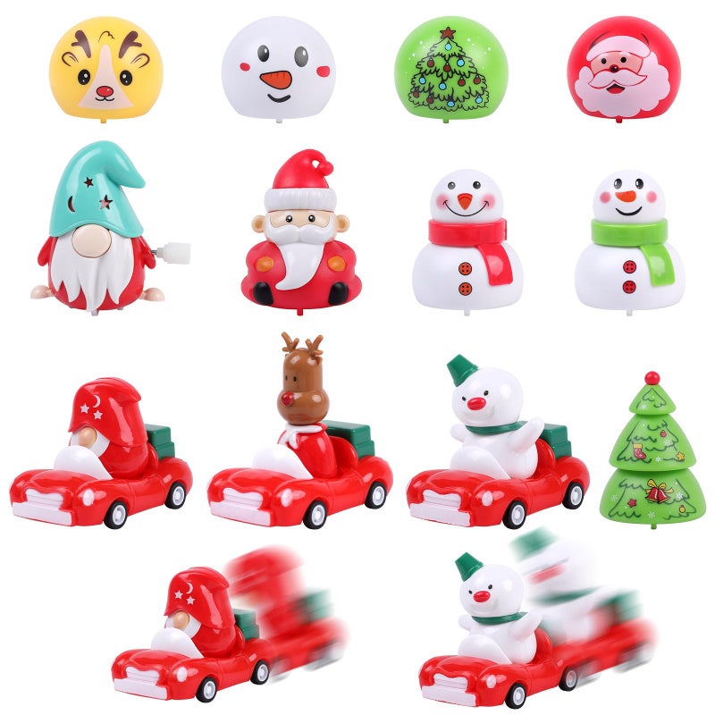 CCINEE 12PCS Christmas Pull Back Cars  Assorted Santa Claus Snowman Reindeer Tiny Car Toys Christmas Friction Powered Racing Cars Vehicle Toy for Kids Xmas Bag Fillers Treats Prizes Party Favors - Image 1