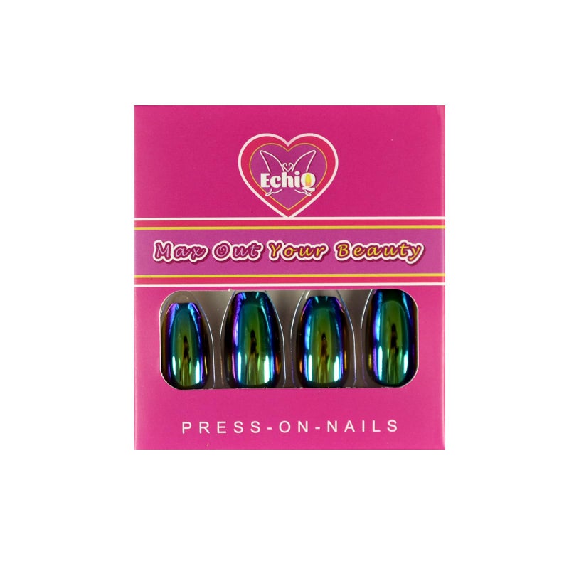 EchiQ Super Holographic Blue Purple Coffin Nails Mirror Chrome Square Ladies Fake Nails Quality Tips for fingers Z905 - Image 2