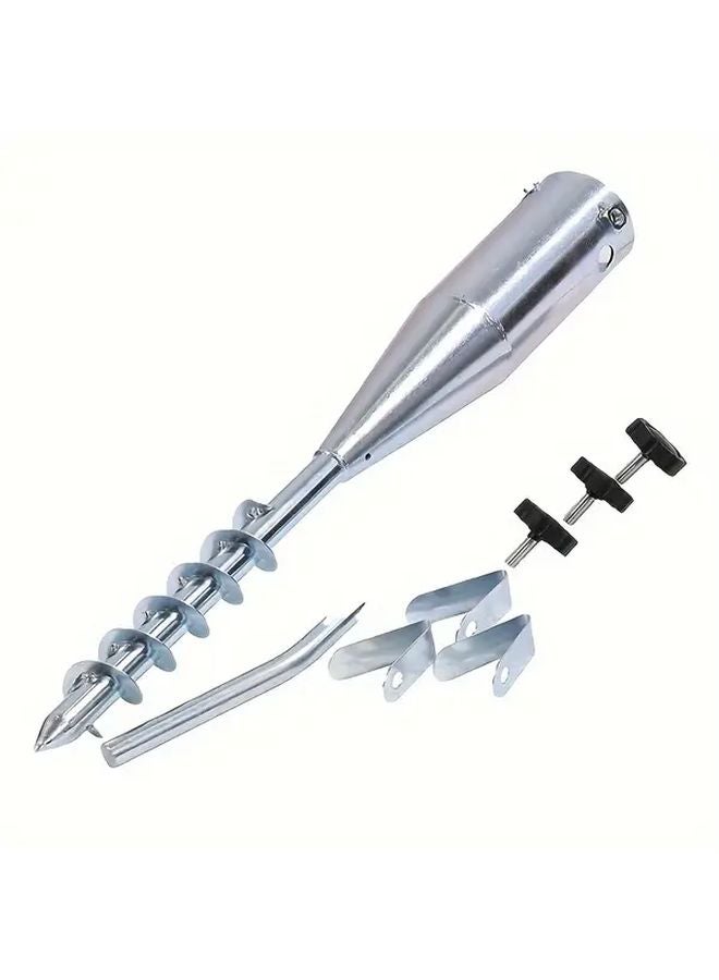 Heavy Duty Metal Beach Umbrella Anchor Spiral Screw Ground Rust Resistant Metallic White - Image 1