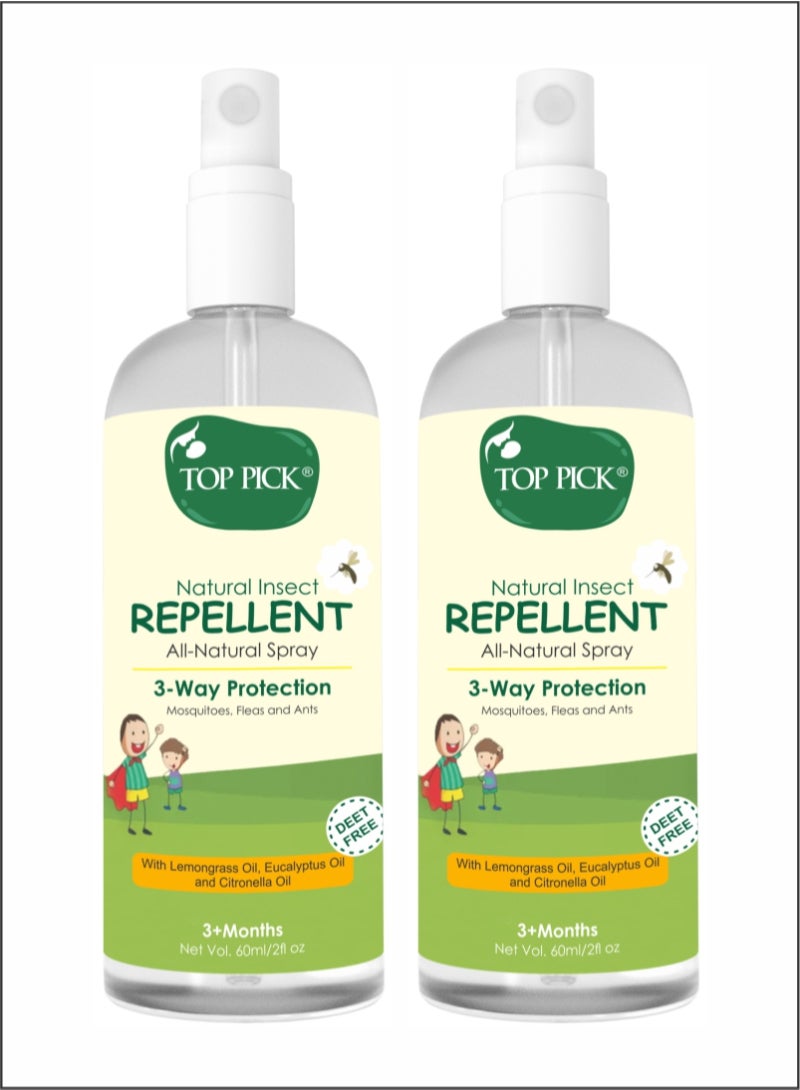Top Pick Pack of 2 - Triple Protection Insect Repellent - Lemongrass, Eucalyptus - Citronella For 3+ months
