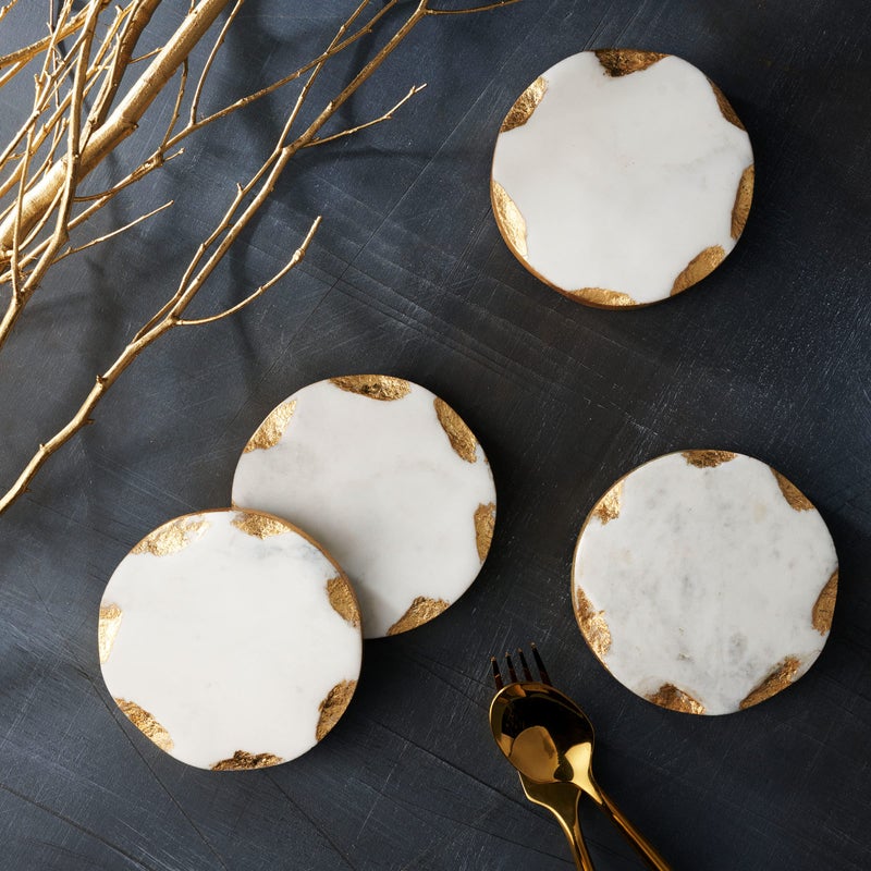Godinger Round Coasters Gold Edge, Marble Coaster Set, Table Protection, Set of 4 - Image 2