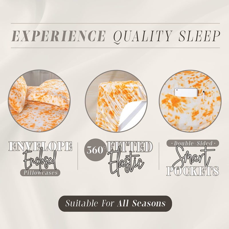 Elegant Comfort Elegant Comfort Aria Tie-Dye 4-Piece Sheet Set  1500 Premium Hotel Quality Microfiber  Spiral Tie-Dye  Soft  Fade and Wrinkle Resistant  Fitted Sheet with Smart Pockets  4PC Tie-Dye Twin XL  Orange  - Image 4