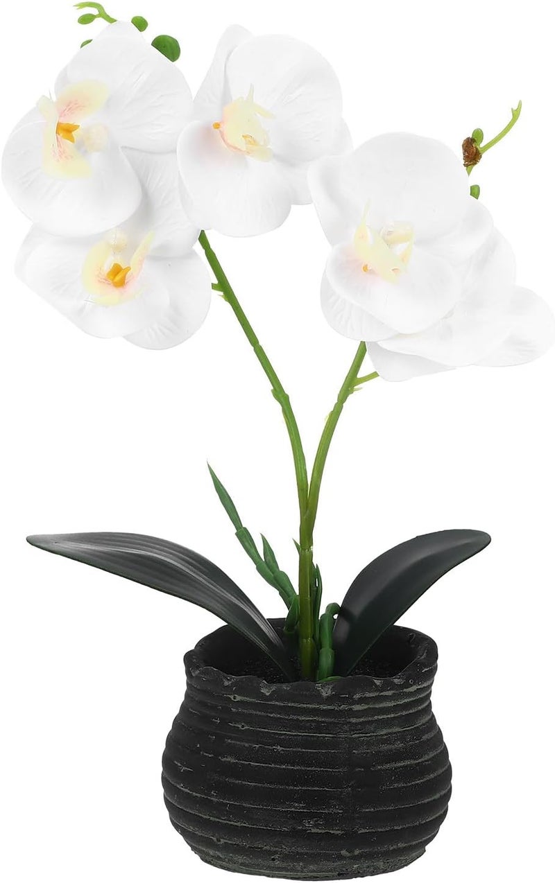 ABOOFAN Artificial Butterfly Orchid Faux Potted Plant Small Simulation Orchid Bonsai White Artificial Flowers for Home Office Table Decoration - Image 1