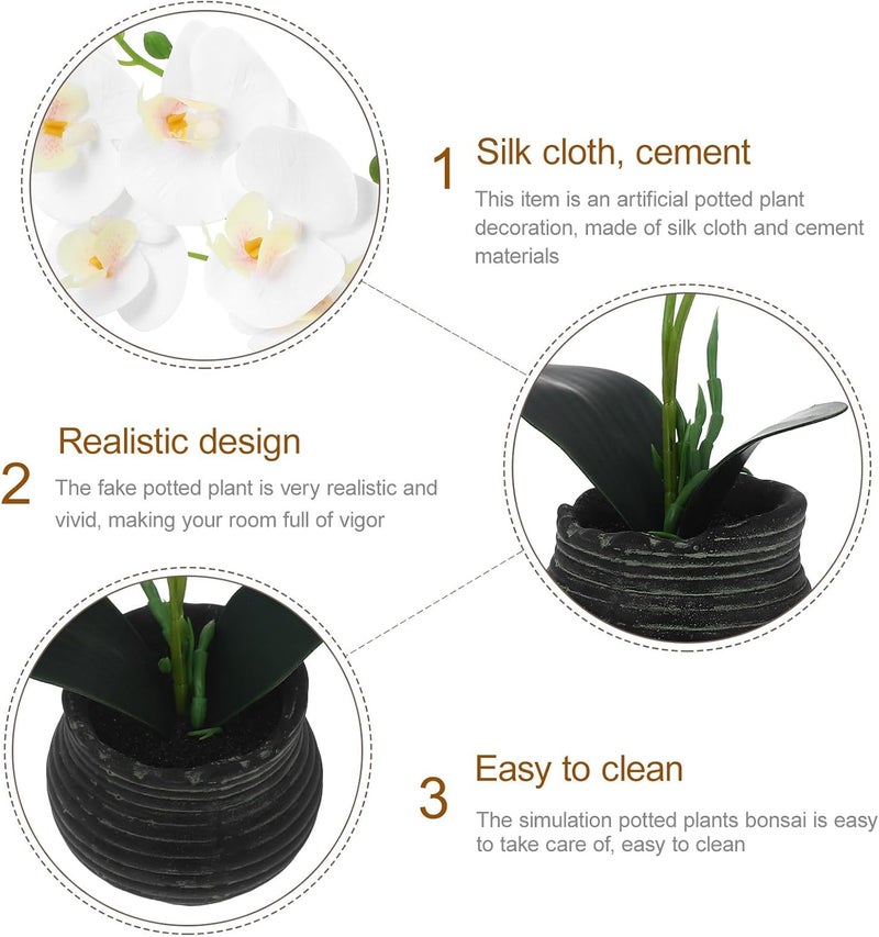 ABOOFAN Artificial Butterfly Orchid Faux Potted Plant Small Simulation Orchid Bonsai White Artificial Flowers for Home Office Table Decoration - Image 3