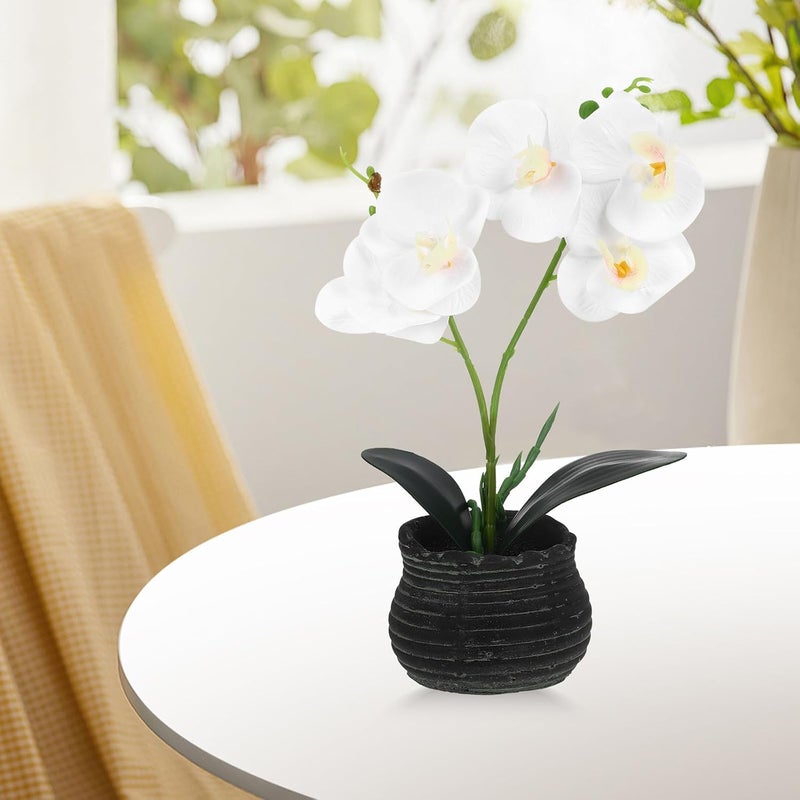 ABOOFAN Artificial Butterfly Orchid Faux Potted Plant Small Simulation Orchid Bonsai White Artificial Flowers for Home Office Table Decoration - Image 4