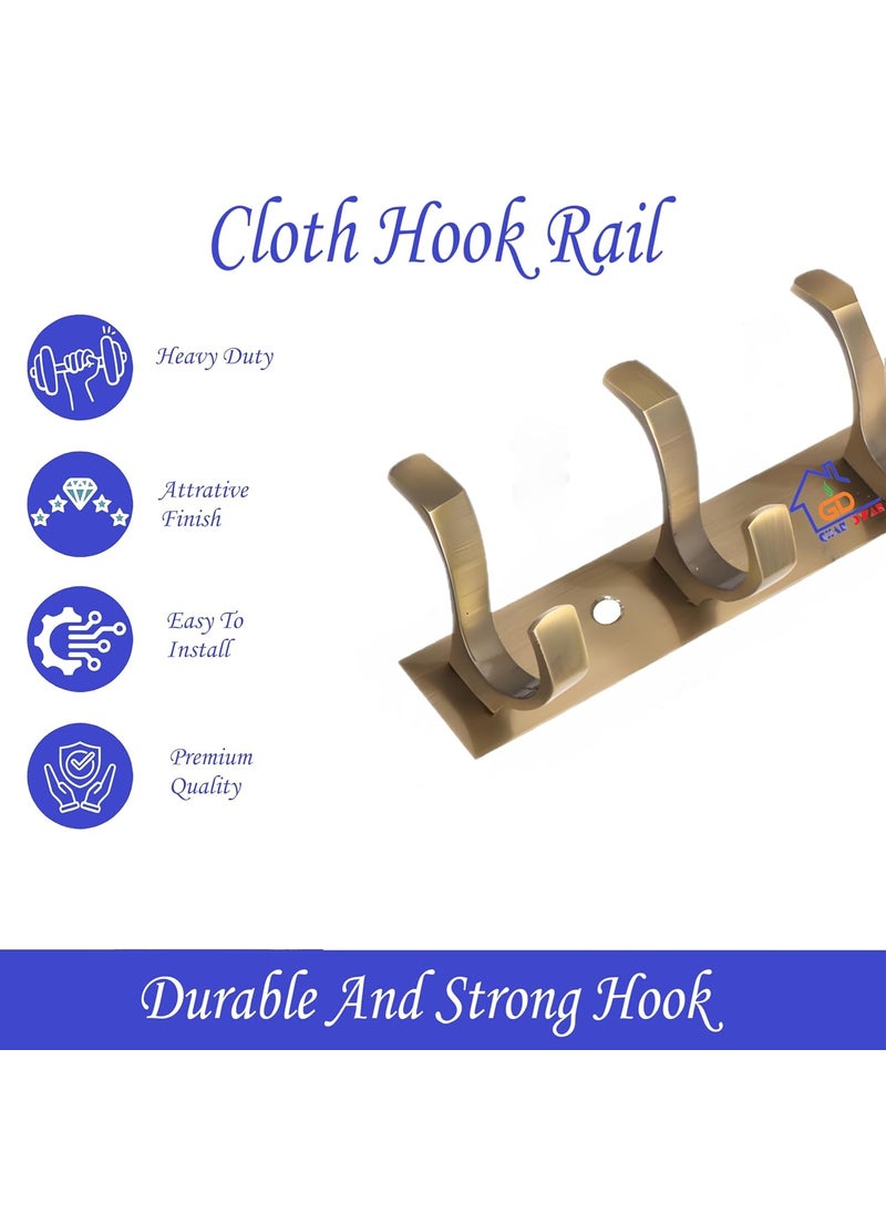 GHAR DWAR GHAR DWAR S Type Stainless Steel Pin Cloth Hanger Wall Hooks Rail for Hanging Clothes Bathroom Wall Door for Hanging KeysTowel Antique Brass Pack of 1 8 Pin Antique  - Image 2