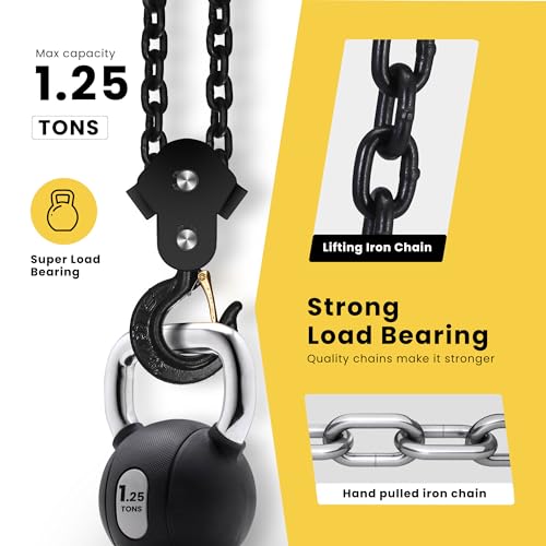 SPECSTAR Hand Chain Hoist 1 Ton 2200 Lbs Capacity 10 Feet with 2 Heavy Duty Hooks, Manual Chain Fall for Warehouse Building Automotive Machinery Red - Image 3