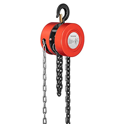 SPECSTAR Hand Chain Hoist 1 Ton 2200 Lbs Capacity 10 Feet with 2 Heavy Duty Hooks, Manual Chain Fall for Warehouse Building Automotive Machinery Red - Image 1