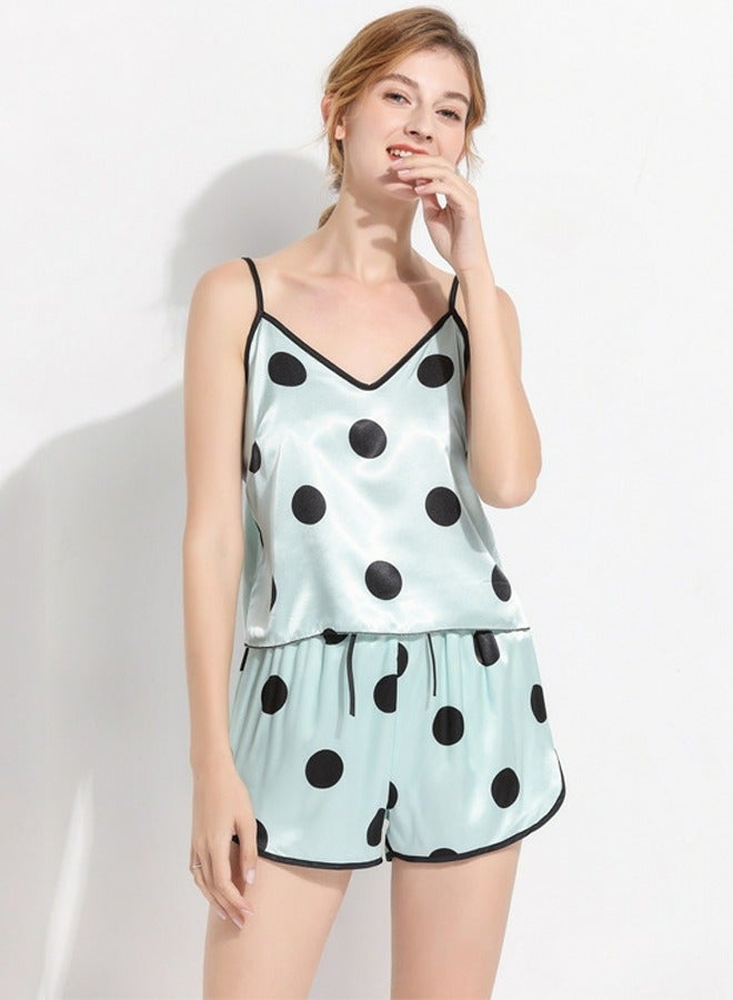 Loquat Women's Imitation Silk Polka Dot 2-Piece Set Nightgown Sleepwear Suspender Top And Shorts Soft Loungewear Pajamas Suit 