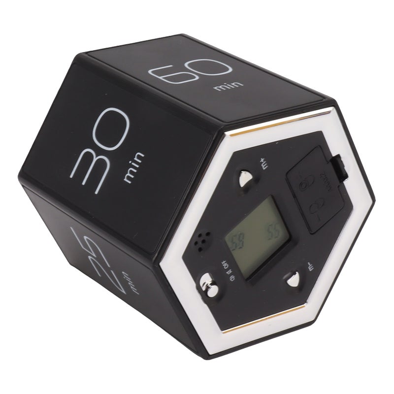 Hex Flip Timer with Mute Alarm Function Magnetic Time Management Cube Timer with LCD Screen for Cooking Studying Working Black - Image 5