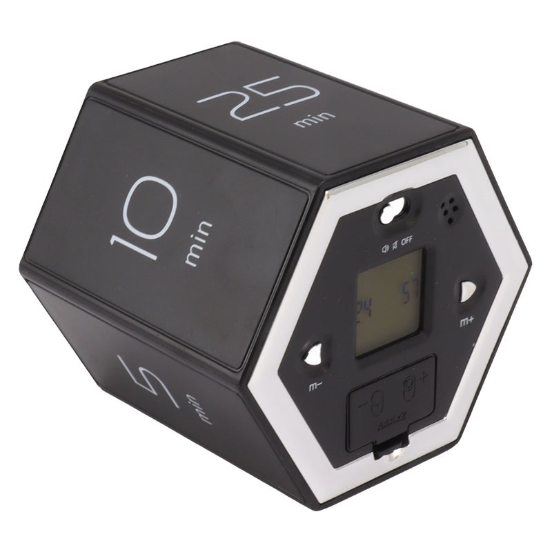 Hex Flip Timer with Mute Alarm Function Magnetic Time Management Cube Timer with LCD Screen for Cooking Studying Working Black - Image 1