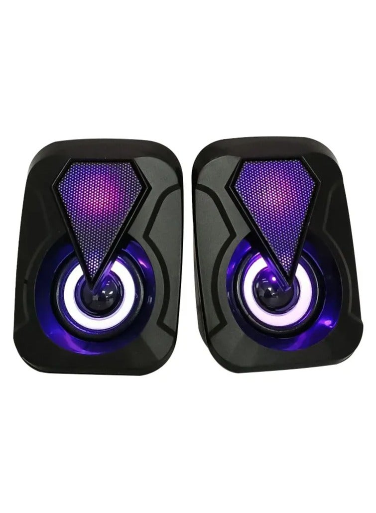 مكبر صوت للكمبيوتر الشخصي والكمبيوتر المحمول مع صوت ستيريو عالي الجودة وإضاءة RGB أنيقة - Image 1