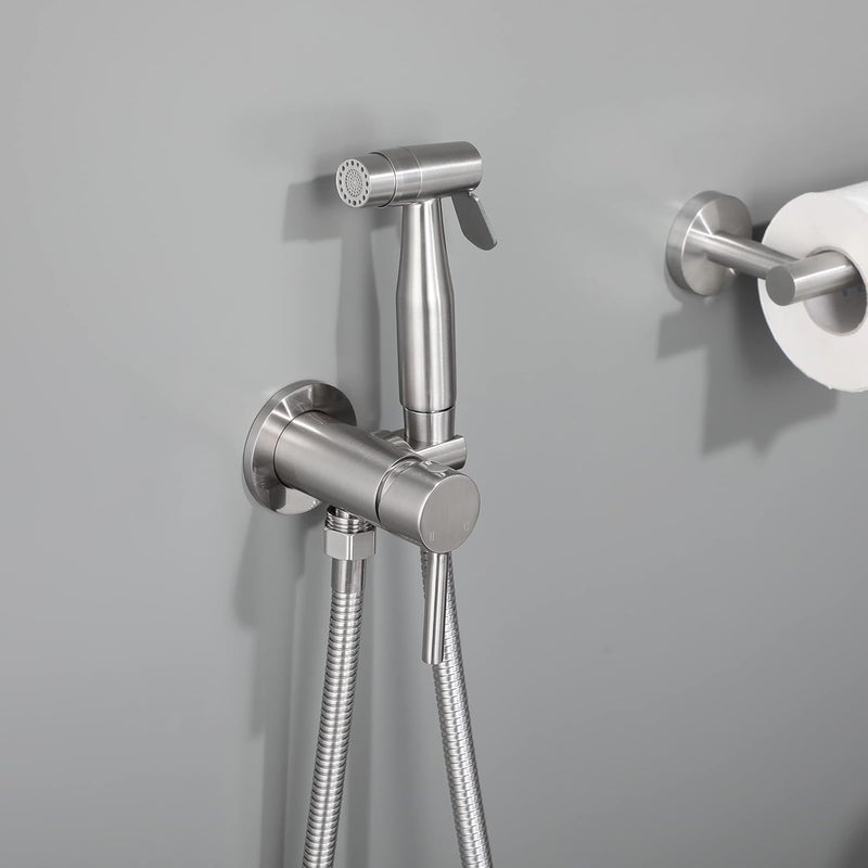 WiPPhs Handheld Bidet Sprayer for Toilet Warm Water, Stainless Steel Brushed Nickel Bidet Hand Held Sprayer with Brass Hot and Cold Mixing Valve, WI9138BN - Image 4