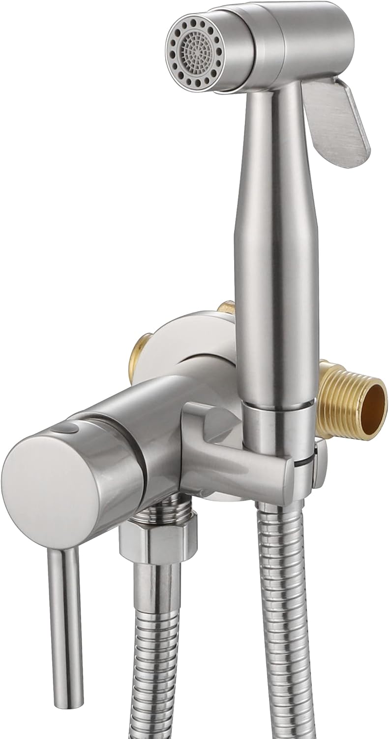 WiPPhs Handheld Bidet Sprayer for Toilet Warm Water, Stainless Steel Brushed Nickel Bidet Hand Held Sprayer with Brass Hot and Cold Mixing Valve, WI9138BN - Image 1