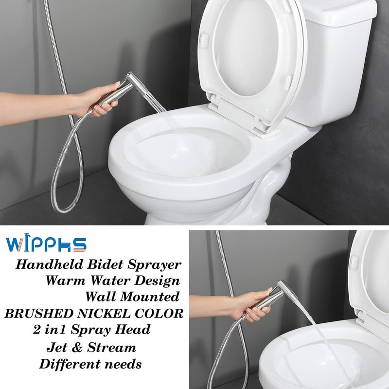 WiPPhs Handheld Bidet Sprayer for Toilet Warm Water, Stainless Steel Brushed Nickel Bidet Hand Held Sprayer with Brass Hot and Cold Mixing Valve, WI9138BN - Image 2