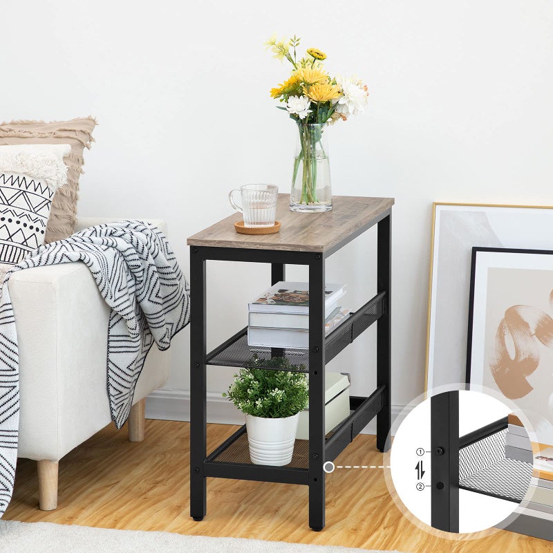 HOOBRO Side Table, 3-Tier Narrow End Table, Nightstand with 2 Flat or Slant Adjustable Shelves for Small Spaces, Hallway, Living Room, Bedroom, Sturdy, Easy Assembly, Greige and Black BG23BZ01G1 - Image 5