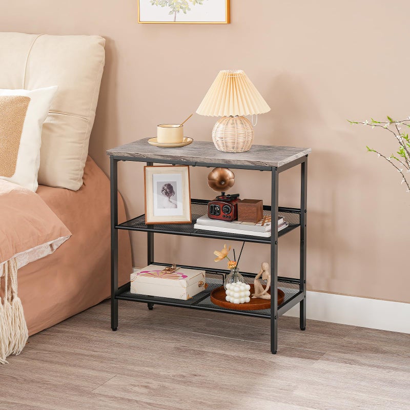 HOOBRO Side Table, 3-Tier Narrow End Table, Nightstand with 2 Flat or Slant Adjustable Shelves for Small Spaces, Hallway, Living Room, Bedroom, Sturdy, Easy Assembly, Greige and Black BG23BZ01G1 - Image 3