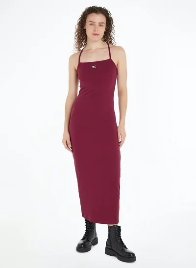 TOMMY JEANS Women's Strappy Badge Rib Bodycon Dress - Cotton, Purple