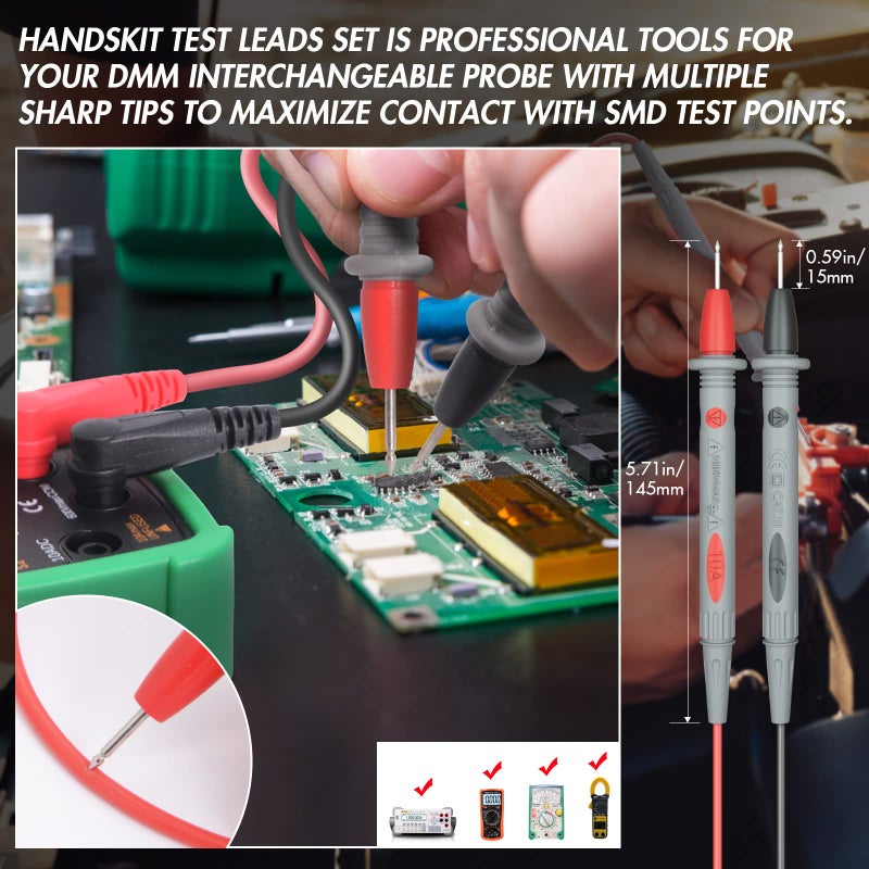HANDSKIT Electrical Multimeter Test Leads Set with Alligator Clips Test Hook Test Probes Lead Professional Kit 1000V 10A CAT.II - Image 3