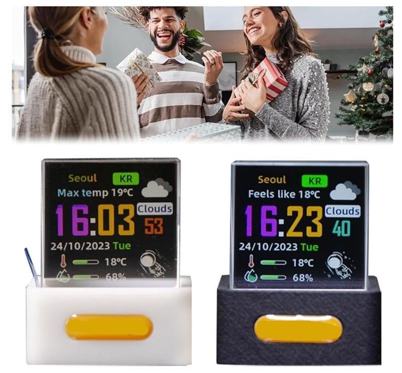عرض مكعب الهولوغرام ثلاثي الأبعاد الصغير من Snacko - محطة طقس ذكية WiFi وساعة رقمية مع ألبوم صور قابل للتخصيص ورسوم متحركة GIF (أبيض) - Image 2