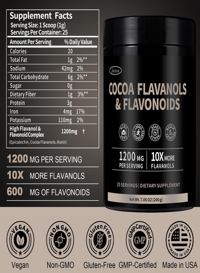 Jkrova High Flavanol Cocoa Powder – 10X More Flavanols | 1200mg Cocoa Flavanols & Flavonoids – Heart Health, Nitric Oxide, Boost Energy & Endurance | Zero Sugar, 30 Servings - Image 4