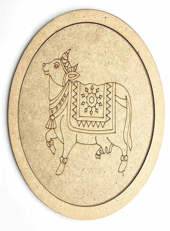 ADIKALA Pichwai Cow Mdf Design Engraved Wall Plate With Frame DIY Craft - Image 1
