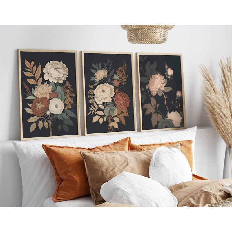 Pennclys Vintage Flower Wall Art Dark Floral Canvas Wall Art Botanical Farmhouse Wall Art Prints Black Flower Pictures Wall Decor Moody Floral Artwork Painting For Living Room Bedroom 12X16X3 Inch Unframed - Image 5