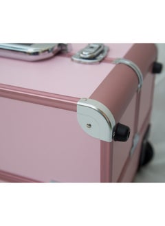SUNRISE Rolling Wheeled Storage Organizer Makeup Trolley Cosmetics Suitcase Pink  - Image 2