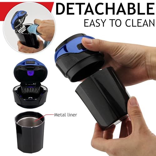TAKAVU Car Ashtray (1-Pack), Easy Clean Up Detachable Stainless Car Ashtray with Lid Blue LED light and Removable Lighter for Most Vehicle Cup Holder (Blue) - Image 5