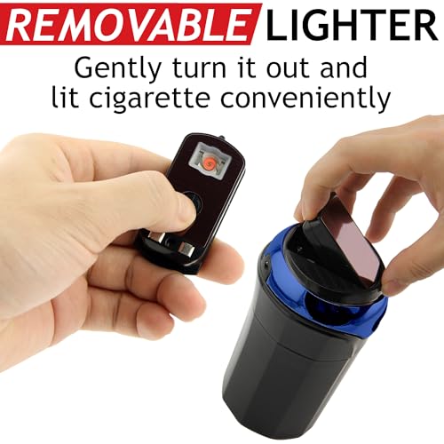 TAKAVU Car Ashtray (1-Pack), Easy Clean Up Detachable Stainless Car Ashtray with Lid Blue LED light and Removable Lighter for Most Vehicle Cup Holder (Blue) - Image 4