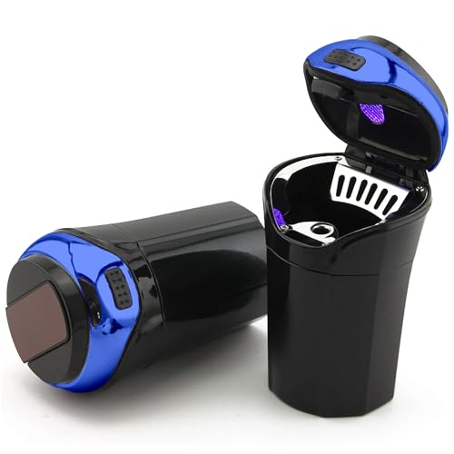 TAKAVU Car Ashtray (1-Pack), Easy Clean Up Detachable Stainless Car Ashtray with Lid Blue LED light and Removable Lighter for Most Vehicle Cup Holder (Blue) - Image 1