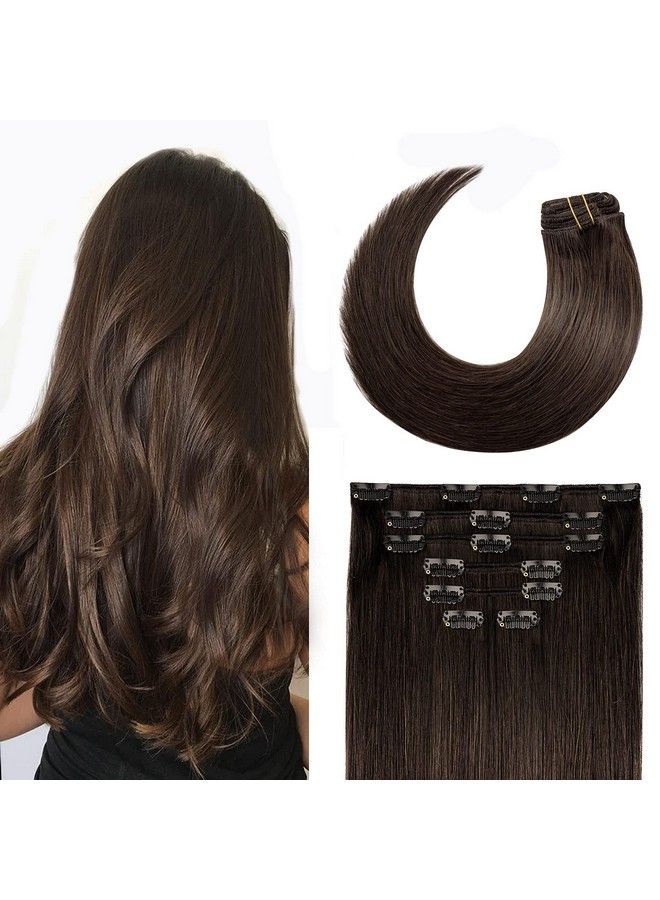 Aison Clip In Hair Extensions 70G Dark Brown 100% Remy Human Hair Clip In Extensions Soft Silky Straight For Fashion Women 7Pcs 16Clips One Pack (18 Inch #2) - Image 1