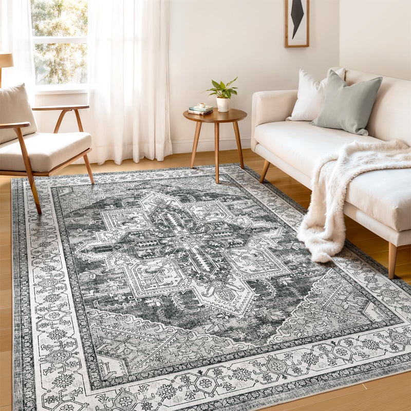 WITSHOCK Living Room Area Rugs 5x7 Washable Rug Boho Soft NonSlip Low Pile Stain Resistant Foldable Carpet for Bedroom Playroom Dining Room Office Kitchen Farmhouse Home Decor RugGray