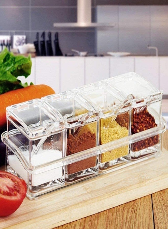 Easydesk Crystal Seasoning Acrylic Box Pepper Salt Spice Rack Plastic 4 Box with Spoons Kitchen See Through Storage Containers Cooking Tools - Image 4