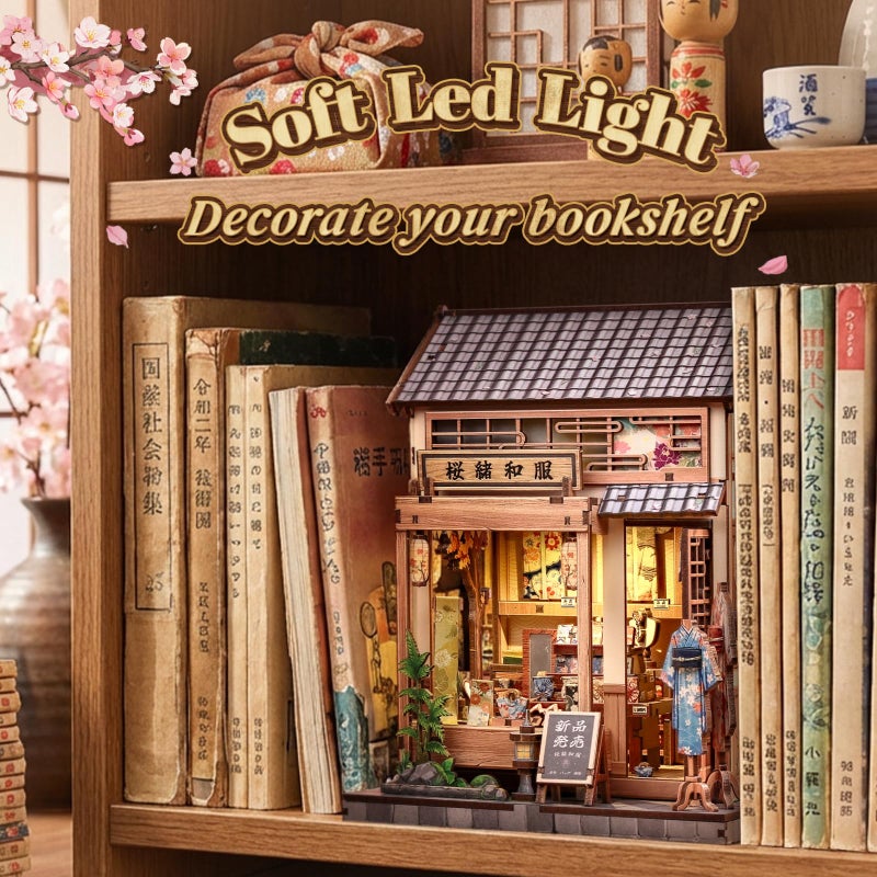Cutefun Book Nook Kit - DIY Miniature Dollhouse Kit for Adults, Teens and Beginners, Japanese Sakura Tiny House Bookshelf Decor 3D Wooden Puzzles, Gifts for Friends & Family (Sakura Kimono Shop) - Image 3