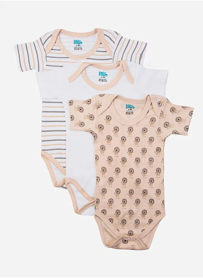 Babies Basic Pack of 3 - Round Neck Printed Romper