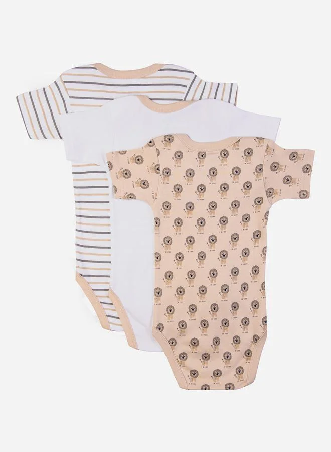Babies Basic Pack of 3 - Round Neck Printed Romper by Styli