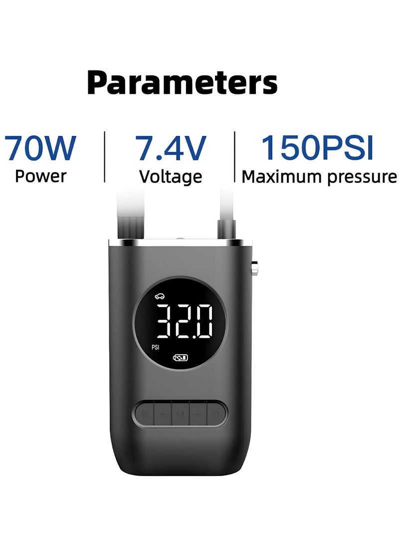 سبايدر ضاغط هواء محمول من SPIDER بقوة 70 واط/7.4 فولت، 150 رطل/بوصة مربعة، منفاخ إطارات لاسلكي مع بطارية قابلة لإعادة الشحن 2000 × 2 مللي أمبير في الساعة وإضاءة LED، مضخة دراجة كهربائية للسيارة والدراجات النارية والكرات (CZK-3668) - Image 5