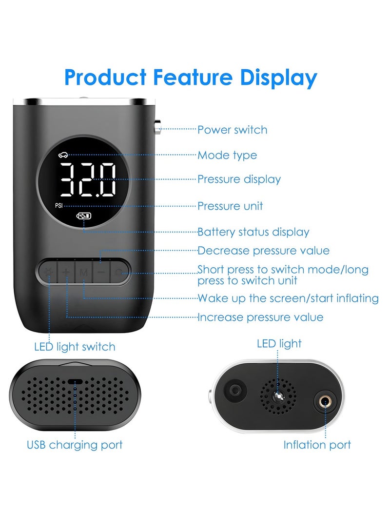 سبايدر ضاغط هواء محمول من SPIDER بقوة 70 واط/7.4 فولت، 150 رطل/بوصة مربعة، منفاخ إطارات لاسلكي مع بطارية قابلة لإعادة الشحن 2000 × 2 مللي أمبير في الساعة وإضاءة LED، مضخة دراجة كهربائية للسيارة والدراجات النارية والكرات (CZK-3668) - Image 4