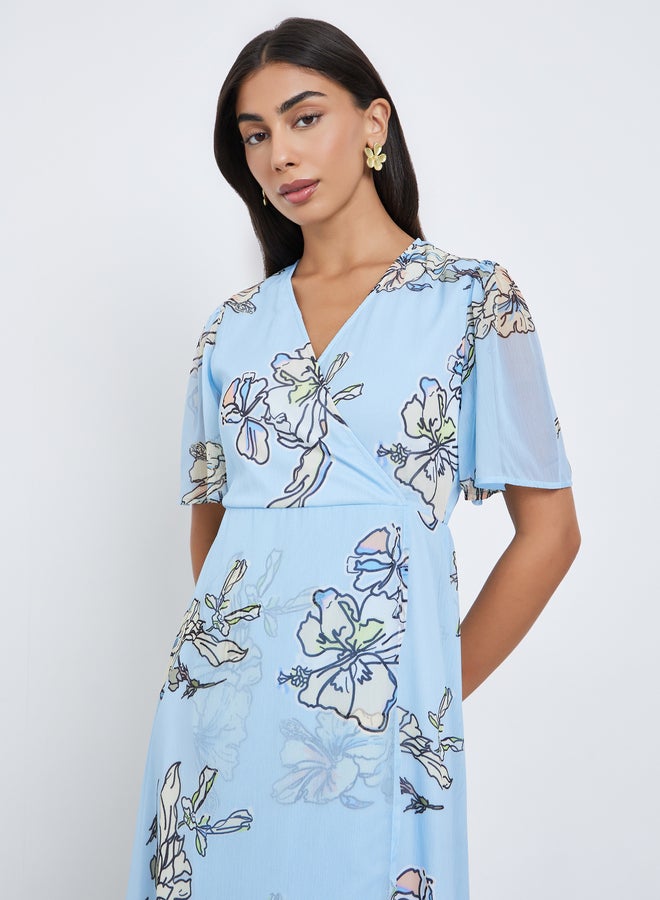 Styli Light Blue Floral Wrap Maxi Dress - Image 3