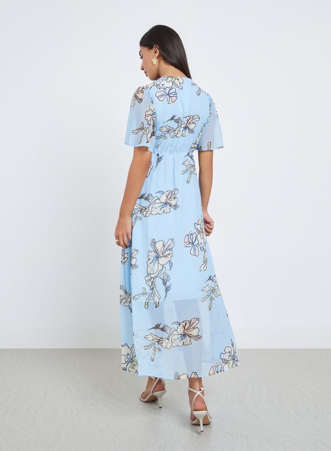 Styli Light Blue Floral Wrap Maxi Dress - Image 5
